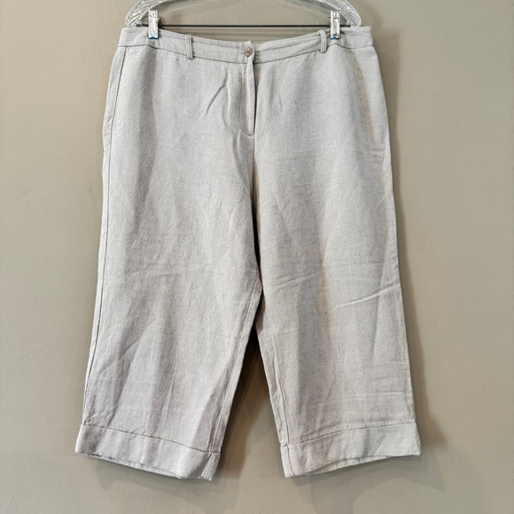 VTG Linen Blend Capris pants‎ 12/14 Oatmeal Khaki Cuffed Wide Leg Crop - Picture 1 of 13